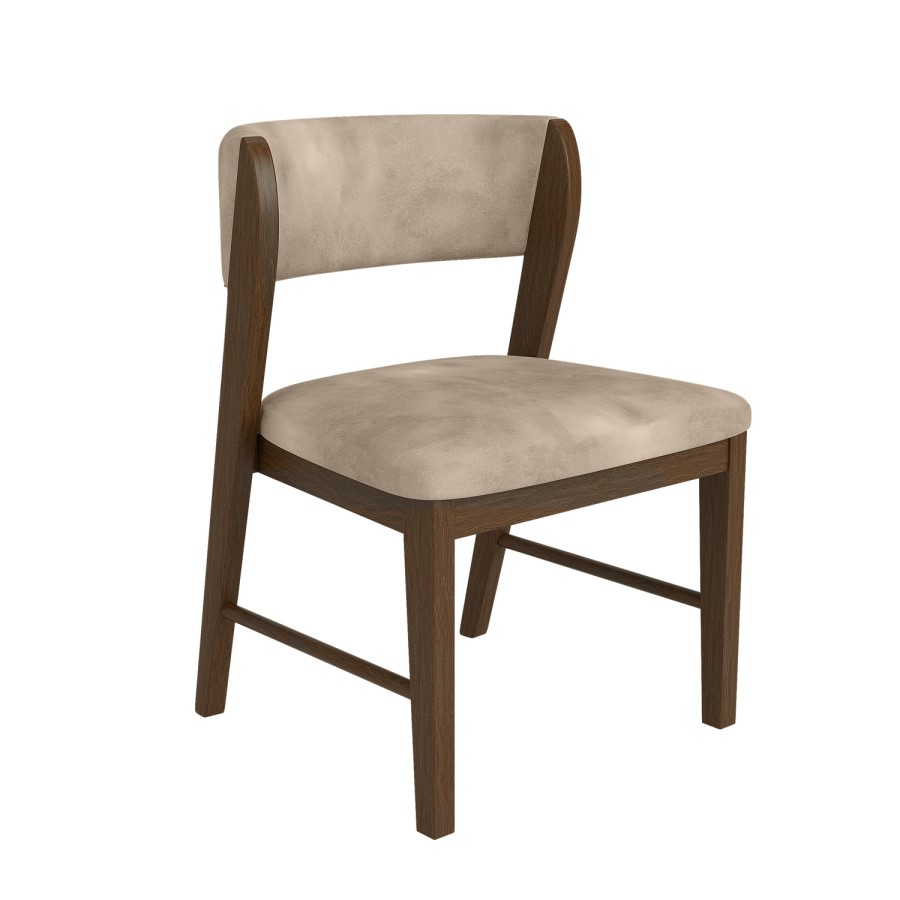Set of 2 Beige PU Curved Back Wooden Dining Chairs with Walnut Finish Legs - June