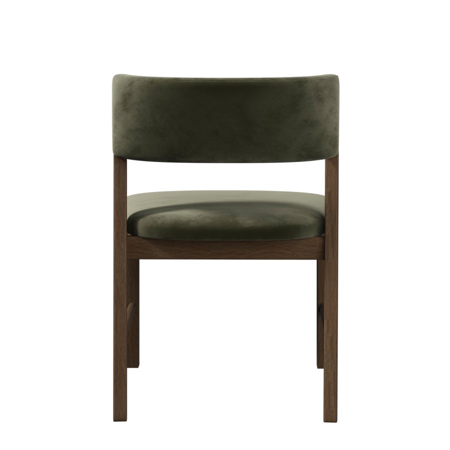 Set of 2 Green Velvet Curved Back Wooden Dining Chairs with Walnut Finish Legs - June