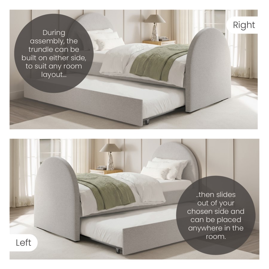 Grey Upholstered Single Guest Bed with Curved Headboard and Footboard - Kayla