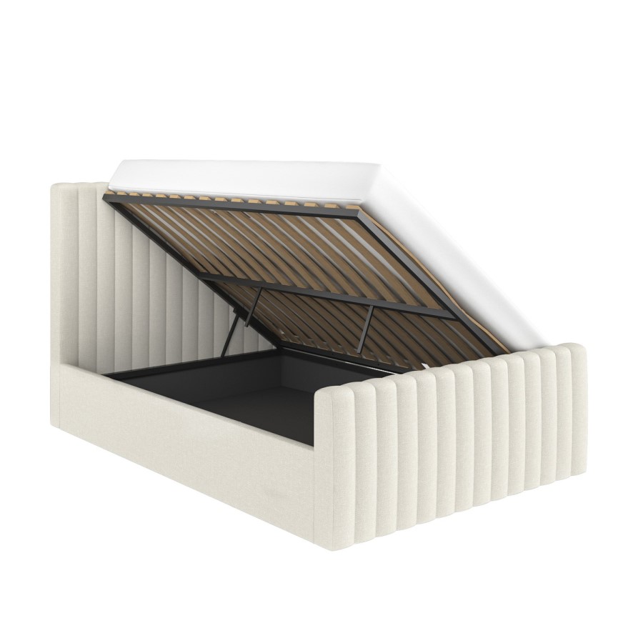 Cream Upholstered Double Side-Lift Ottoman Bed - Khloe