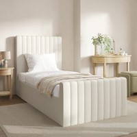 Cream Upholstered Single Side-Lift Ottoman Bed - Khloe