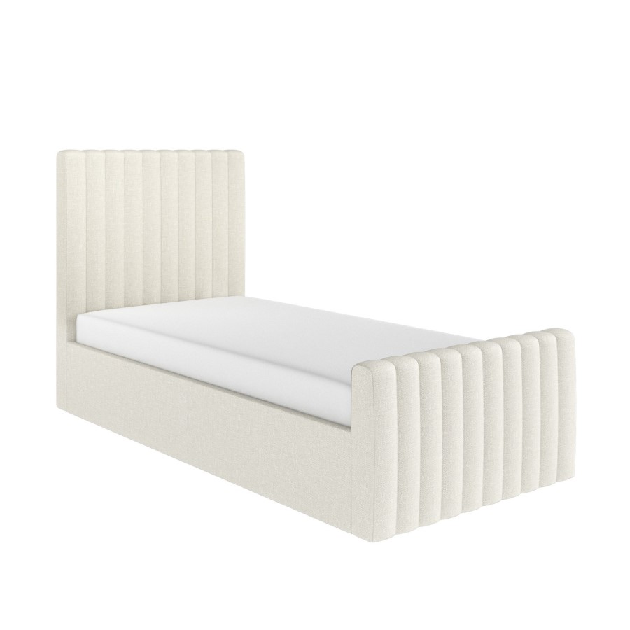 Cream Upholstered Single Side-Lift Ottoman Bed - Khloe
