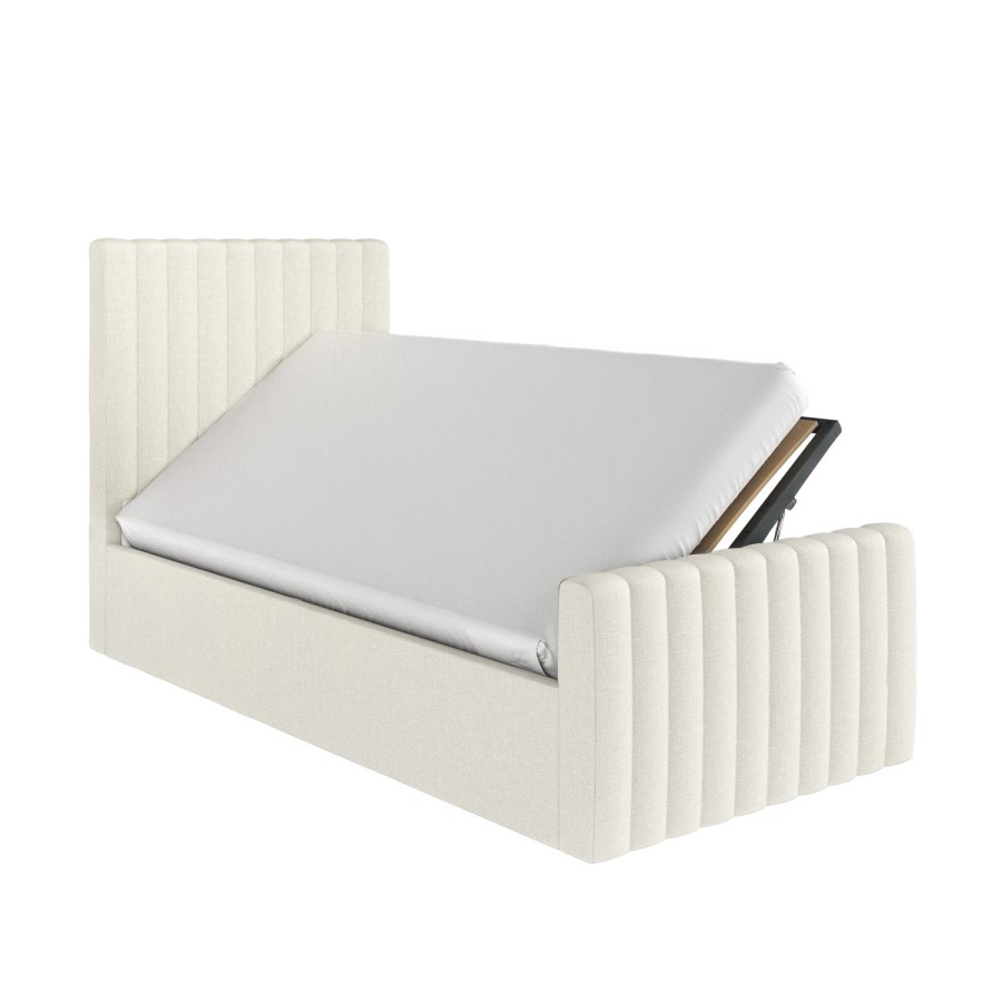 Cream Upholstered Single Side-Lift Ottoman Bed - Khloe