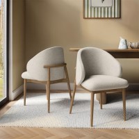 Beige Upholstered Curved Dining Chair With Solid Oak Exposed Back - Kori