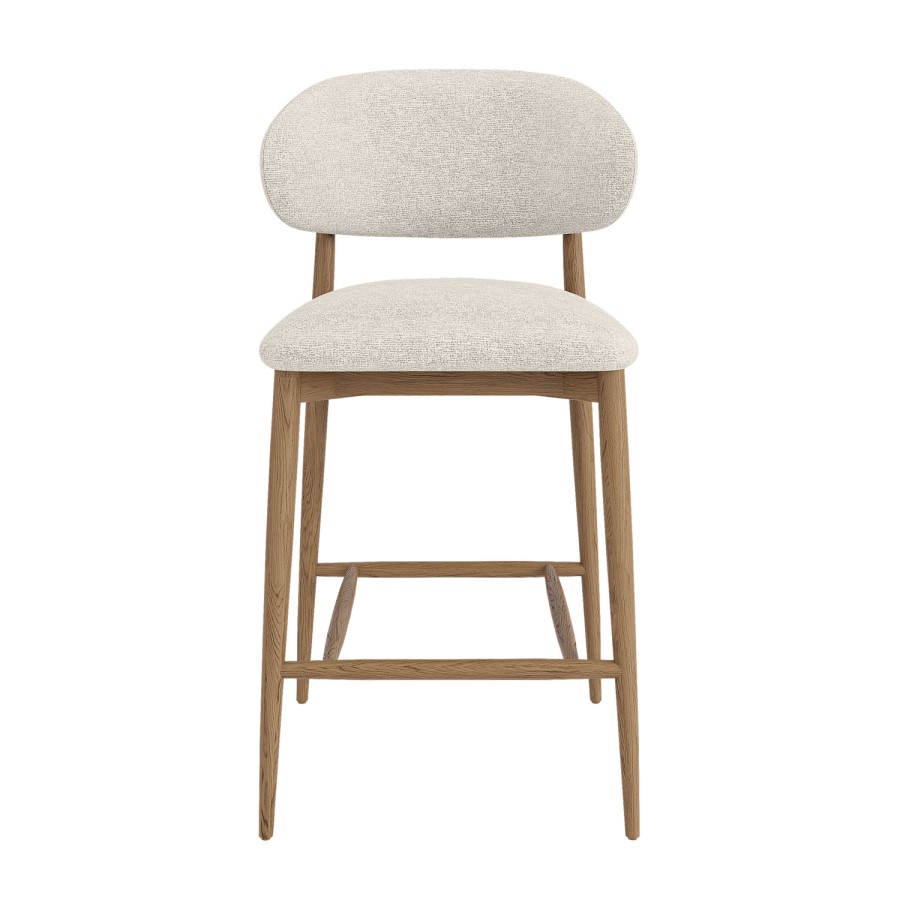 Set of 4 Beige Upholstered Curved Kitchen Stools With Solid Oak Exposed Back - Kori