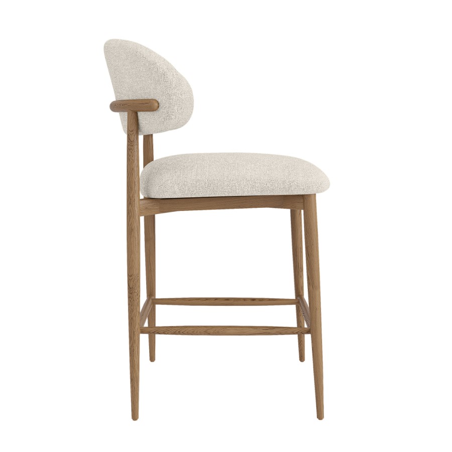 Set of 4 Beige Upholstered Curved Kitchen Stools With Solid Oak Exposed Back - Kori