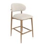 Set of 4 Beige Upholstered Curved Kitchen Stools With Solid Oak Exposed Back - Kori