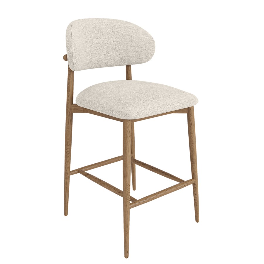 Set of 4 Beige Upholstered Curved Kitchen Stools With Solid Oak Exposed Back - Kori
