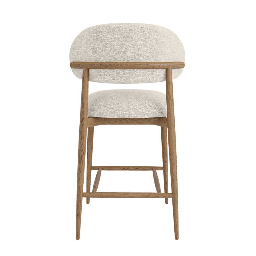 Set of 4 Beige Upholstered Curved Kitchen Stools With Solid Oak Exposed Back - Kori