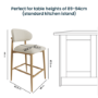 ONLY OPENED - Beige Upholstered Curved Kitchen Stool with Solid Rustic Oak Exposed Back - Kori
