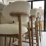 Set of 3 Cream Upholstered Curved Kitchen Stools with Limewash Solid Wood Exposed Back - Kori