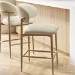 Cream Upholstered Curved Kitchen Stool with Limewash Solid Wood Exposed Back - Kori