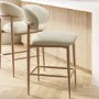 Cream Upholstered Curved Kitchen Stool with Limewash Solid Wood Exposed Back - Kori