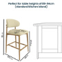 Set of 3 Cream Upholstered Curved Kitchen Stools with Limewash Solid Wood Exposed Back - Kori