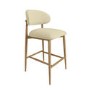 Set of 3 Cream Upholstered Curved Kitchen Stools with Limewash Solid Wood Exposed Back - Kori