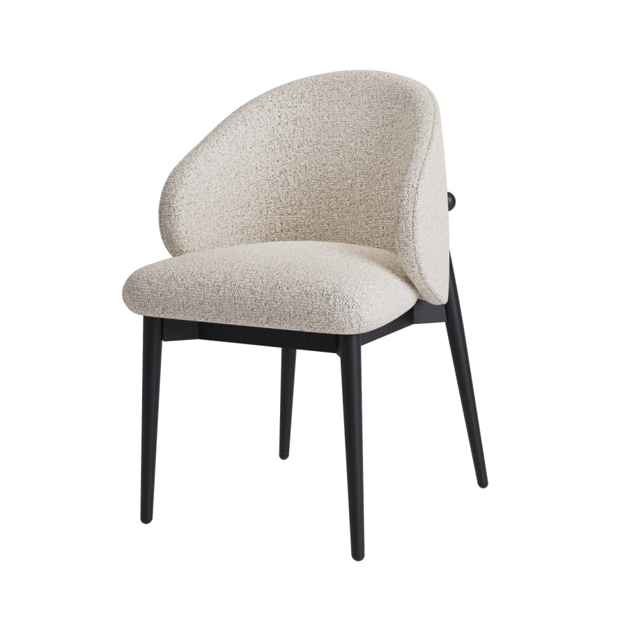 ONLY OPENED - Cream and Black Upholstered Curved Dining Chair with Wooden Exposed Back - Kori