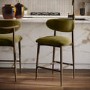 Walnut and Olive Green Velvet Curved Kitchen Stool with Solid Wood Open Back - Kori