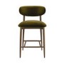 Walnut and Olive Green Velvet Curved Kitchen Stool with Solid Wood Open Back - Kori