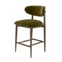 Walnut and Olive Green Velvet Curved Kitchen Stool with Solid Wood Open Back - Kori