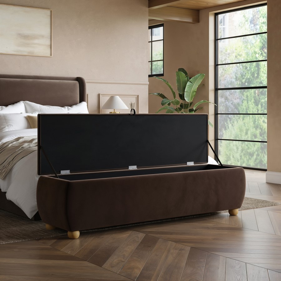 Brown Velvet Ottoman Storage Blanket Box 150cm - Lacey
