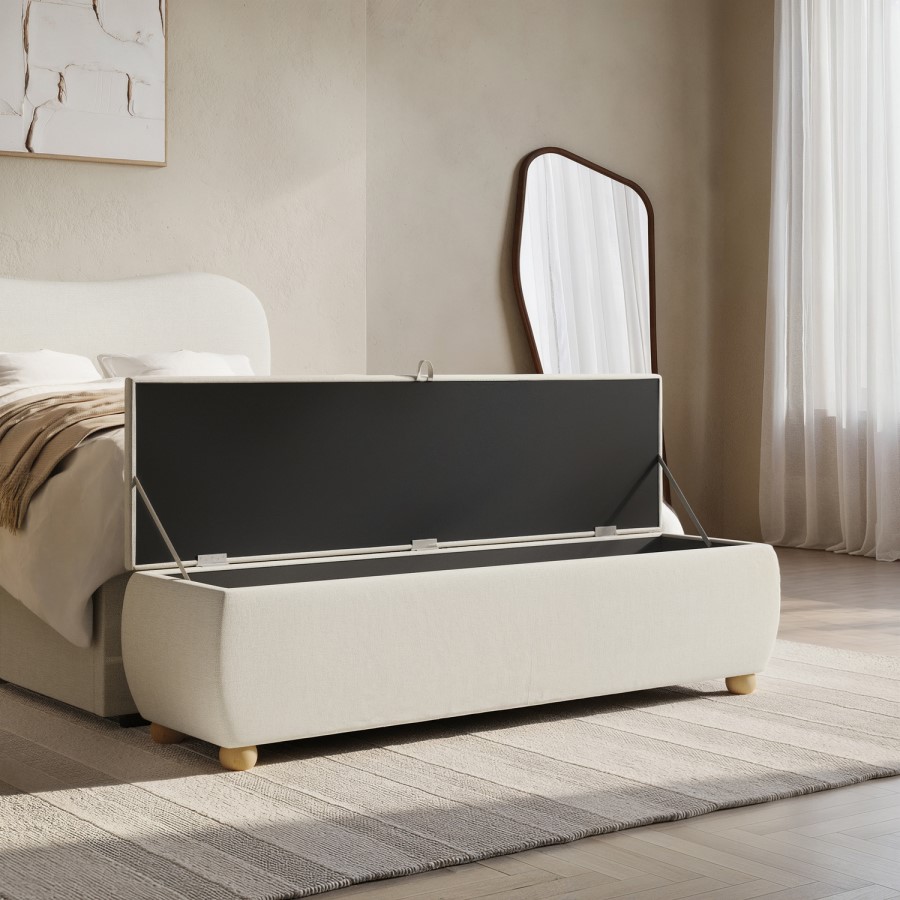 Cream Upholstered Ottoman Storage Blanket Box 150cm - Lacey