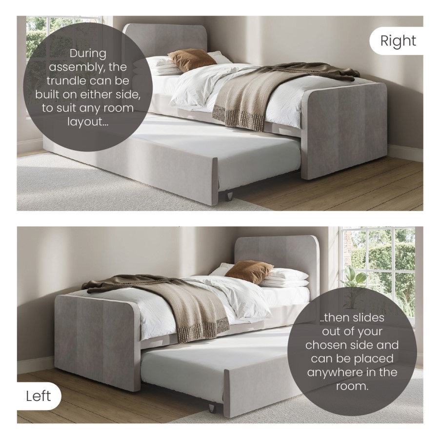 Grey Velvet Single Guest Bed with Trundle - Layla