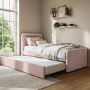 Pink Velvet Single Guest Bed with Trundle - Layla