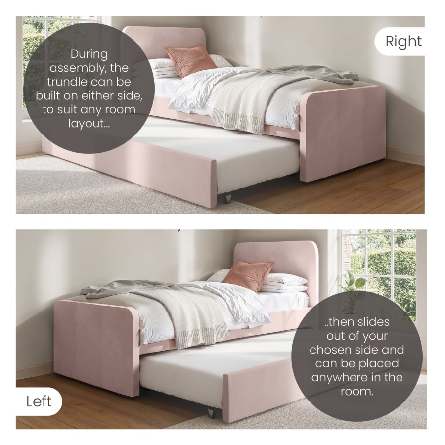 Pink Velvet Single Guest Bed with Trundle - Layla