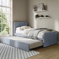 Blue Velvet Single Guest Bed with Trundle and 1 Mattress - Layla