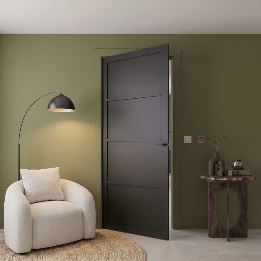 Internal Black Laminate Industrial Style FD30 Fire Door - Pre-Finished - 1981 x 762 x 44mm - Brent - XL Joinery