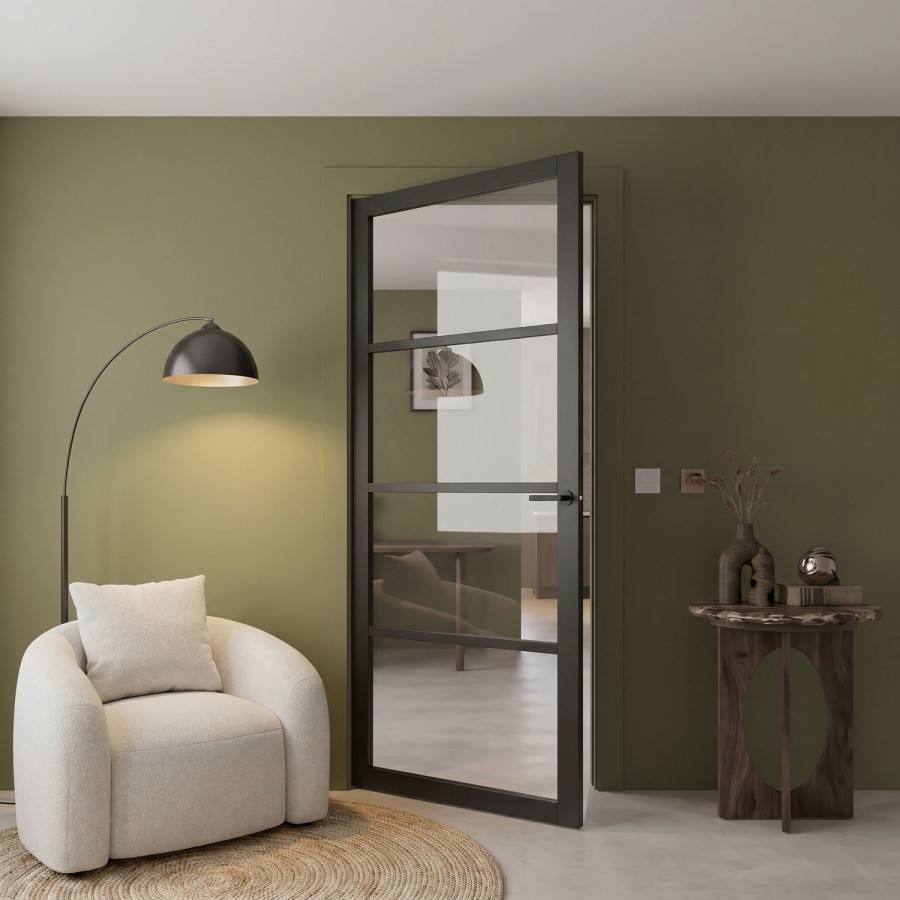 Internal Black Laminate Glazed Industrial Style Door with Clear Glass - Pre-Finished - 1981 x 838 x 35mm - Brent - XL Joinery