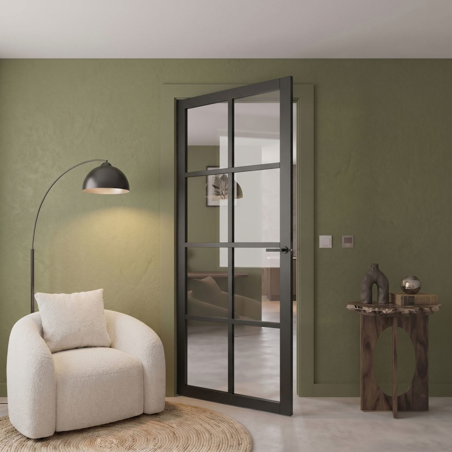 Internal Black Laminate Glazed Industrial Style Door with Clear Glass - Pre-Finished - 1981 x 762 x 35mm - Haringey - XL Joinery