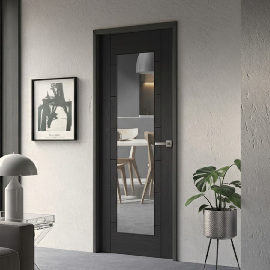 Internal Black Fully-Glazed Door with Clear Glass - 2040 x 826 x 40mm - Palermo - XL Joinery