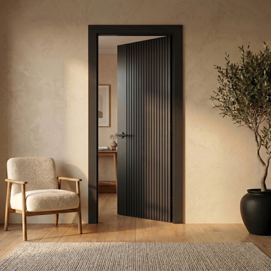 Internal Black Laminate Door - Pre-Finished - 1981 x 686 x 35mm - Stria - XL Joinery