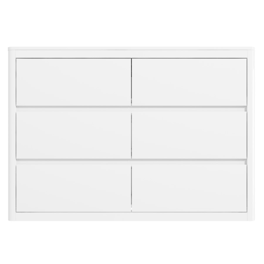 Wide White High Gloss 6 Drawer Chest of Drawers with Curved Edges - Lexi