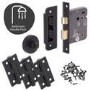 Internal Matt Black Bathroom Lever Door Handle with Lock, Latch and Hinges Pack - 65mm Latch - Livenza - XL Joinery