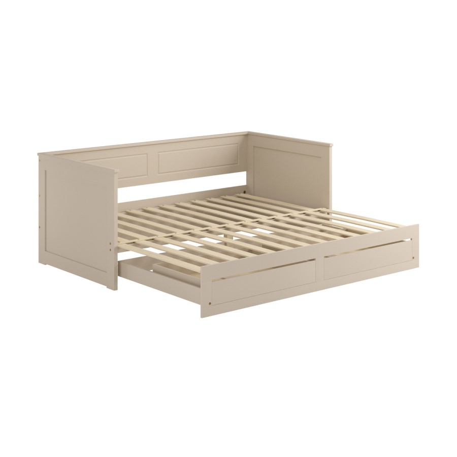 Double Wooden Day Bed with Trundle and Storage in Taupe - Lincoln
