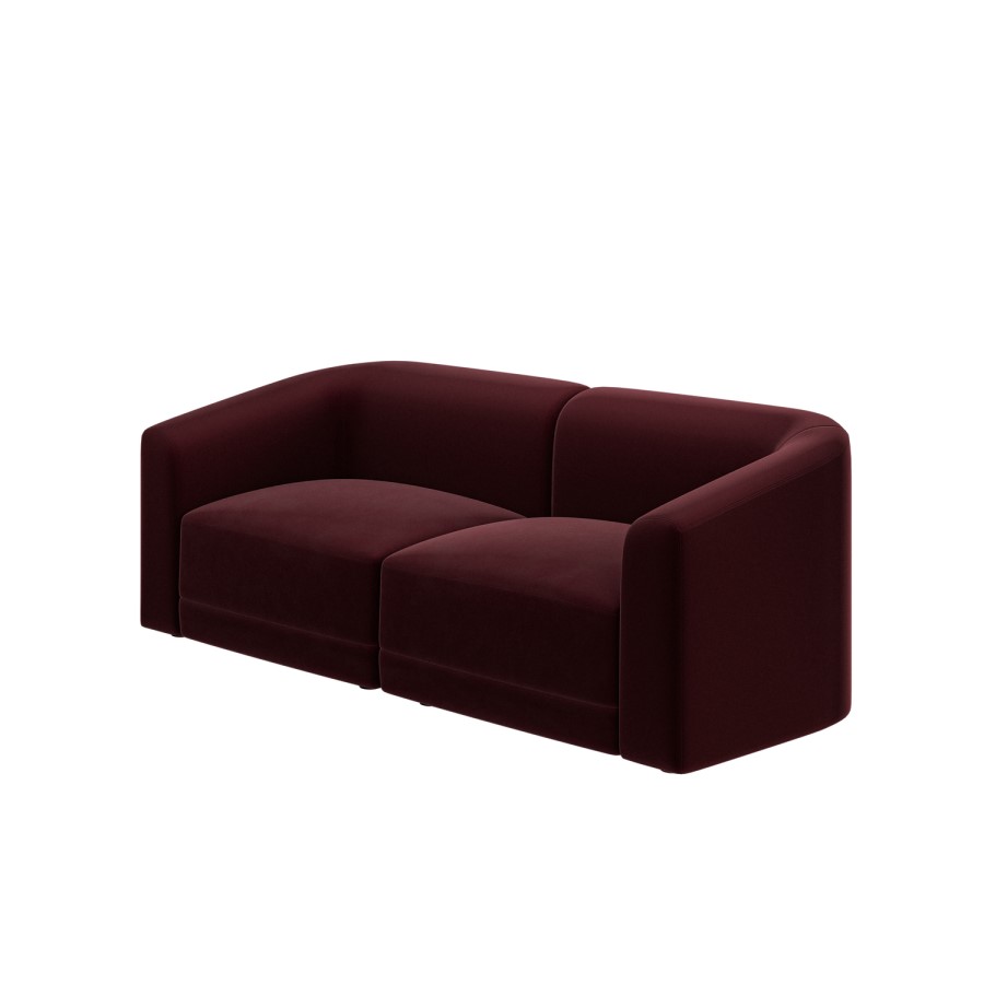 Burgundy Velvet Curved Modular 3 Seater Sofa - Laine
