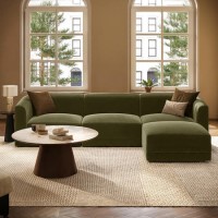 Large Olive Green Velvet Curved Modular 4 Seater Chaise Corner Sofa - Laine