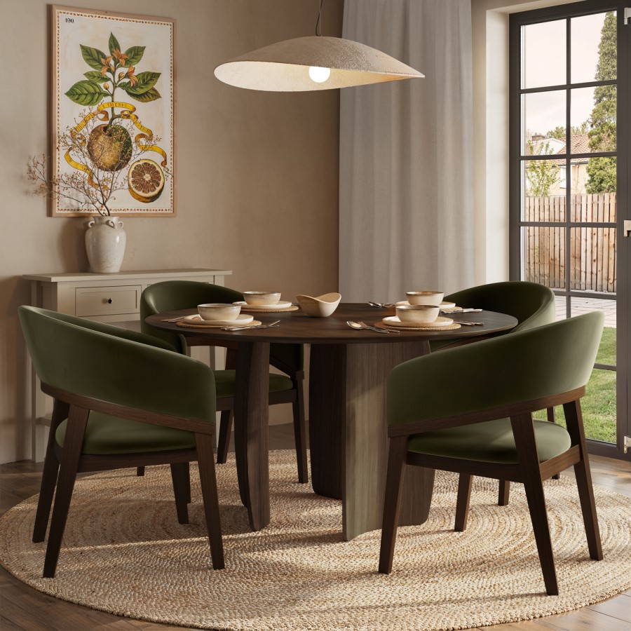 Round Walnut Curved Leg Dining Table - Seats 6 - Leona