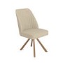 Set of 4 Beige Upholstered Swivel Dining Chairs with Walnut Effect Legs - Logan