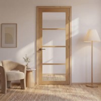 Internal Oak Laminate Glazed Industrial Style Door with Clear Glass - Pre-Finished - 1981 x 762 x 35mm - Brent - XL Joinery