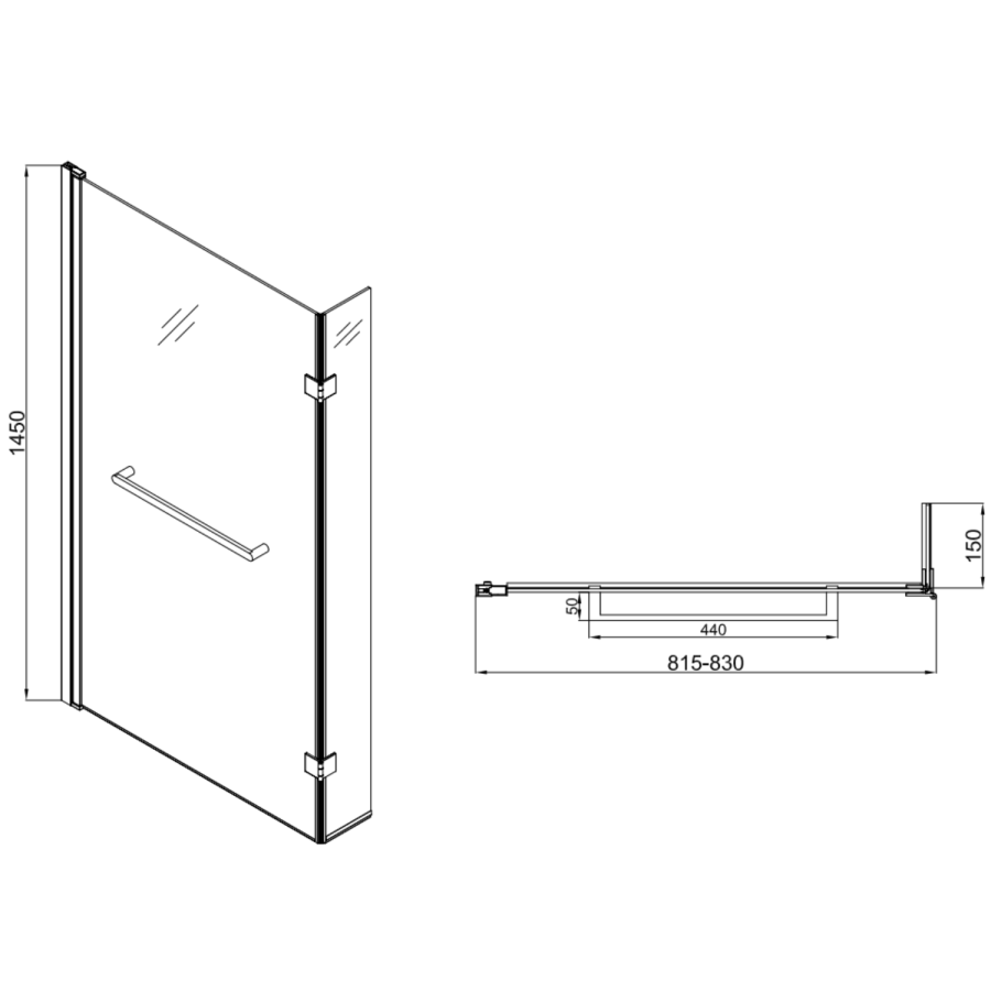 Lomax L Shape 1450mm 6mm Chrome Bath Screen with Towel Rail
