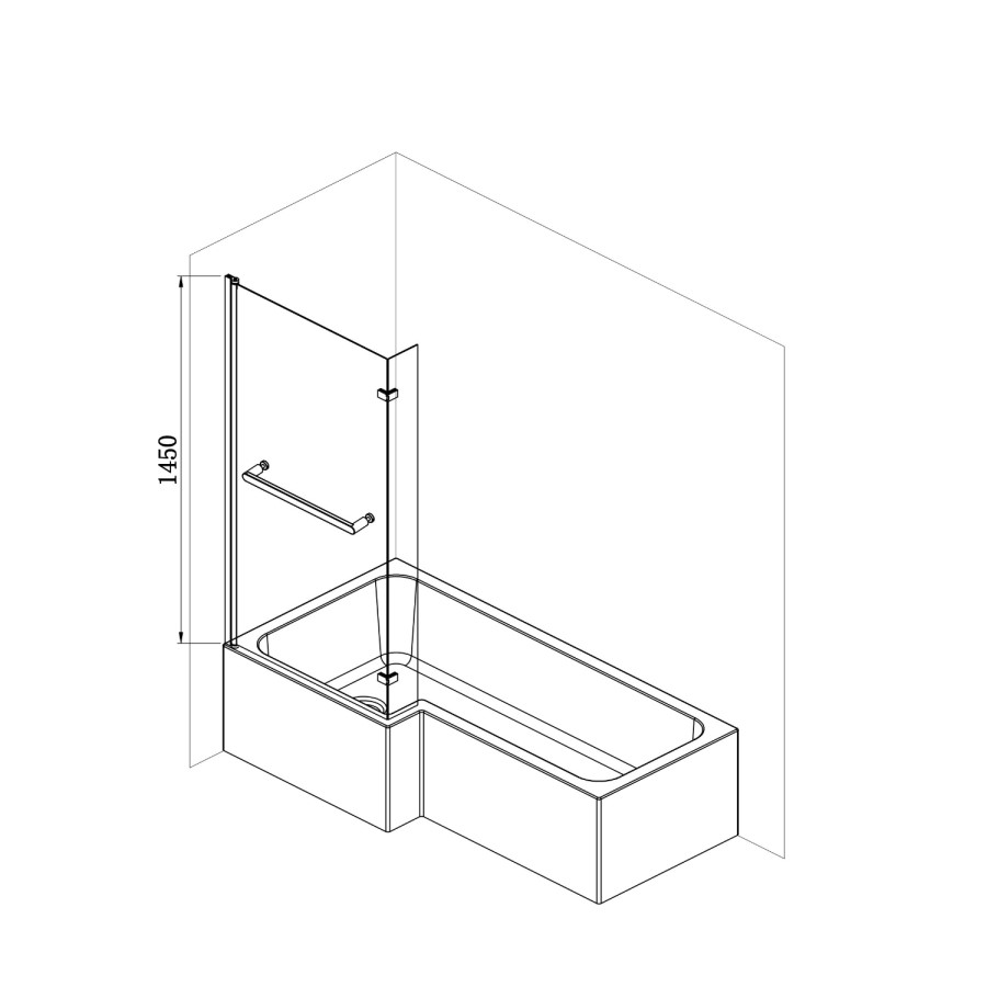 Lomax L Shape 1450mm 6mm Chrome Bath Screen with Towel Rail