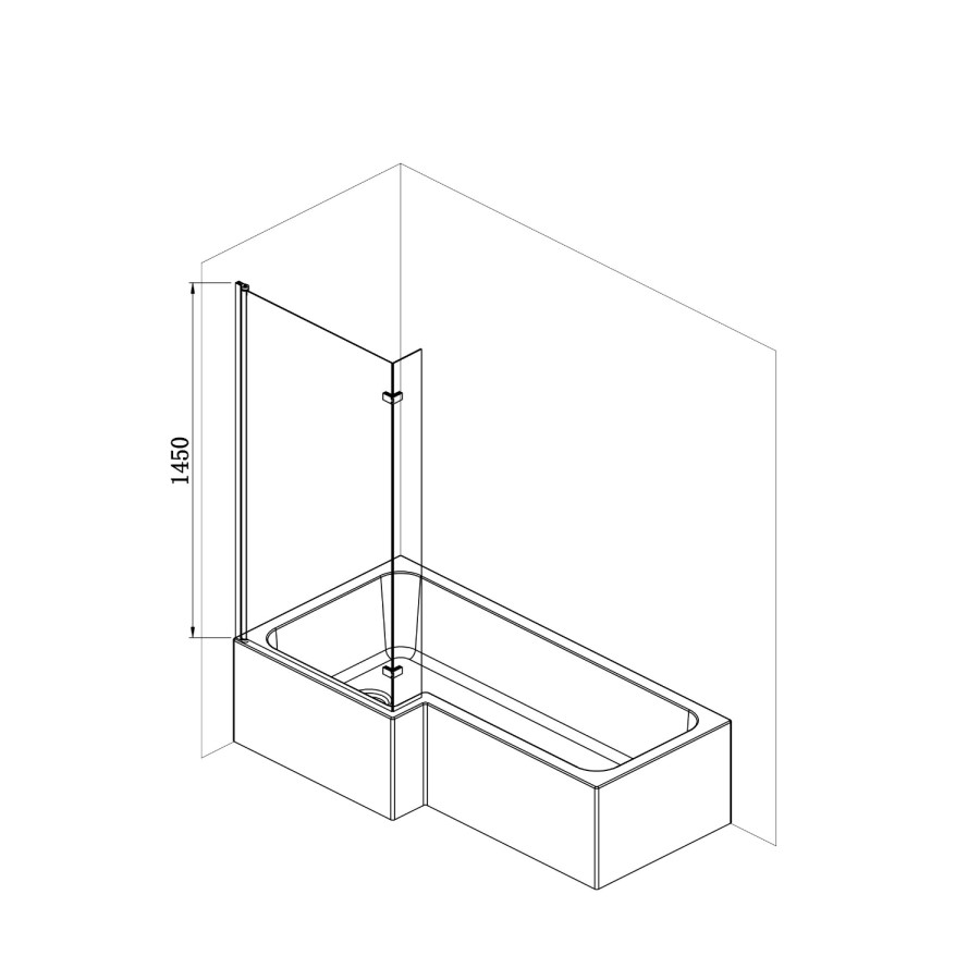 Lomax L Shape 1450mm 6mm Matt Black Bath Screen
