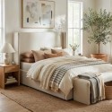 LOXL001D Cream Upholstered Double Ottoman Bed with Winged Headboard - Loxley