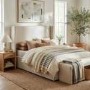 Cream Upholstered King Size Ottoman Bed with Winged Headboard - Loxley