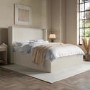 Cream Upholstered King Size Ottoman Bed with Winged Headboard - Loxley