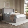 Grey Upholstered King Size Ottoman Bed with Winged Headboard - Loxley
