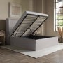 Grey Upholstered King Size Ottoman Bed with Winged Headboard - Loxley